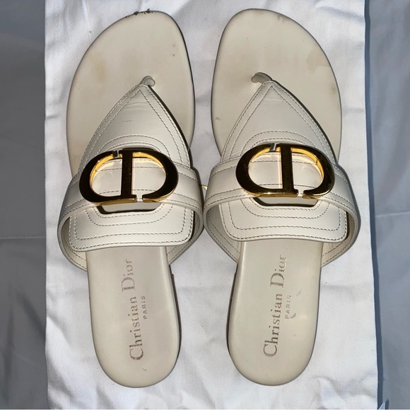 DIOR Authentic Christian Dior 30 Montaigne CD Gold Logo White Leather Sandals 37 - Picture 5 of 11